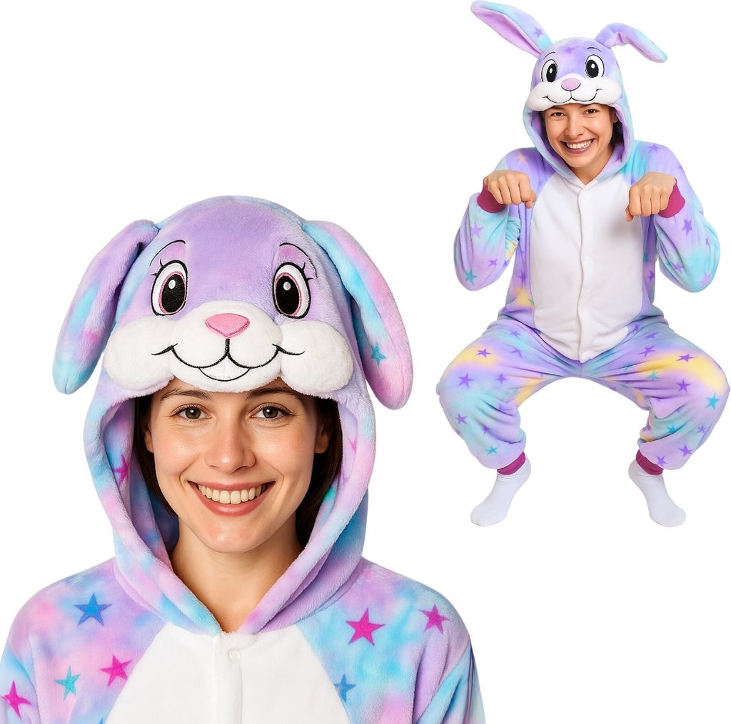 Onesie Kigurumi Pyjama Kostüm für Erwachsene, Sternen-Hase, XL: 175-185cm