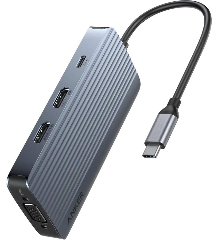 USB-C-Hub Anker 8-in-1 Display Triple Grau