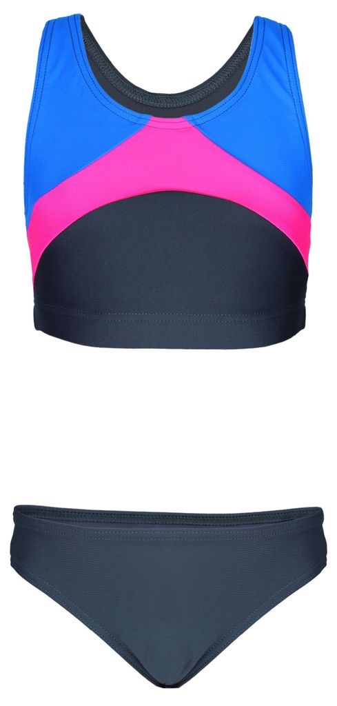 Aquarti Mädchen Sport Bikini Racerback Bustier & Bikinislip, Farbe: Graphit / Blau / Rosa, Größe: 164