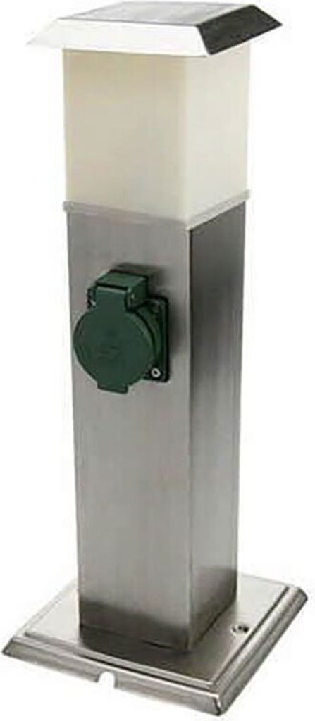 LED Sockellampe, 2-Fach Steckdosen, Edelstahl, H 40 cm
