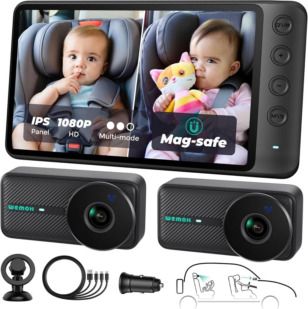 Dvojitá dětská autokamera pro dvě děti - magnetická - 1080P Obrázek produktu 
