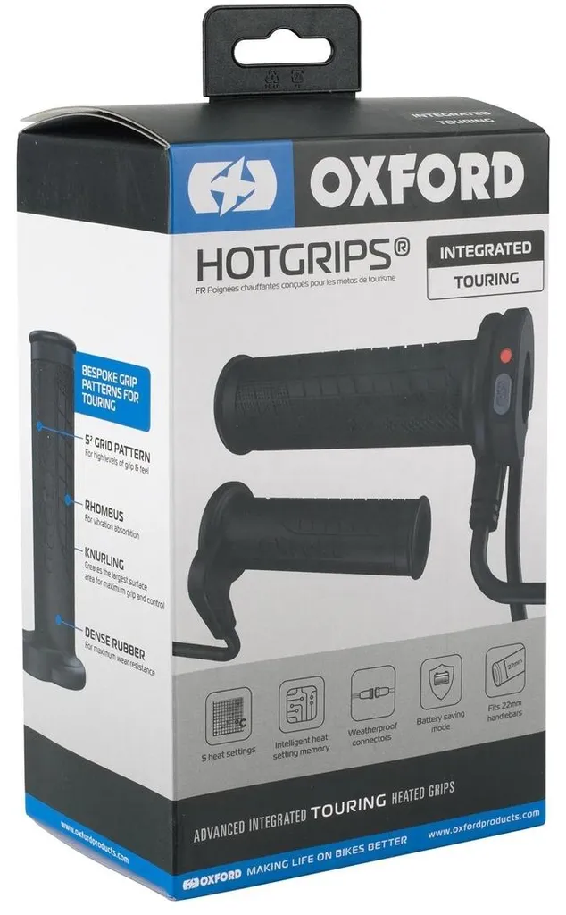 Poignées Chauffantes Moto Oxford Touring avec Commande Intégrée au Grip