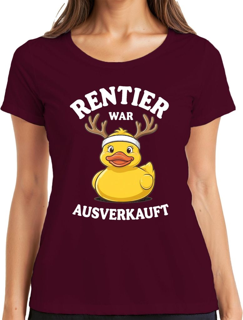 Rentier war t Weihnachten Gummiente Geschenk lustig Damen T-Shirt, Burgundy, 3XL