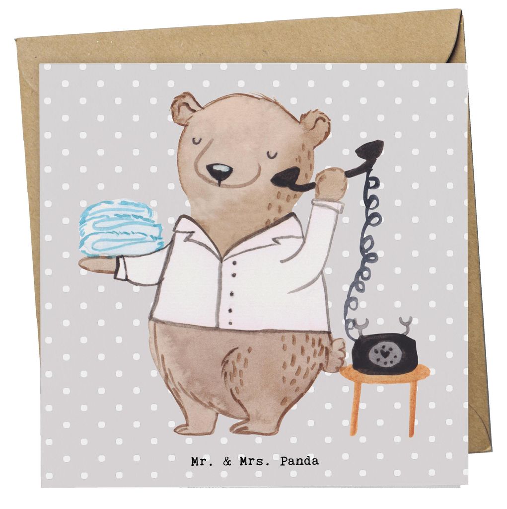 Mr. & Mrs. Panda Grußkarte Hotelfachmann Herz - Grau Pastell - Geschenk, Glückwunschkarte, Ausbildung, doppelkarte, Klappkarte, Hotelier, faltkar...