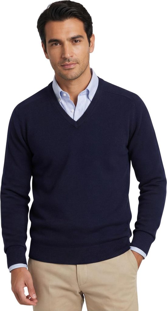 Alan Paine Pullover dunkelblau V-Ausschnitt Wolle bequeme Passform
