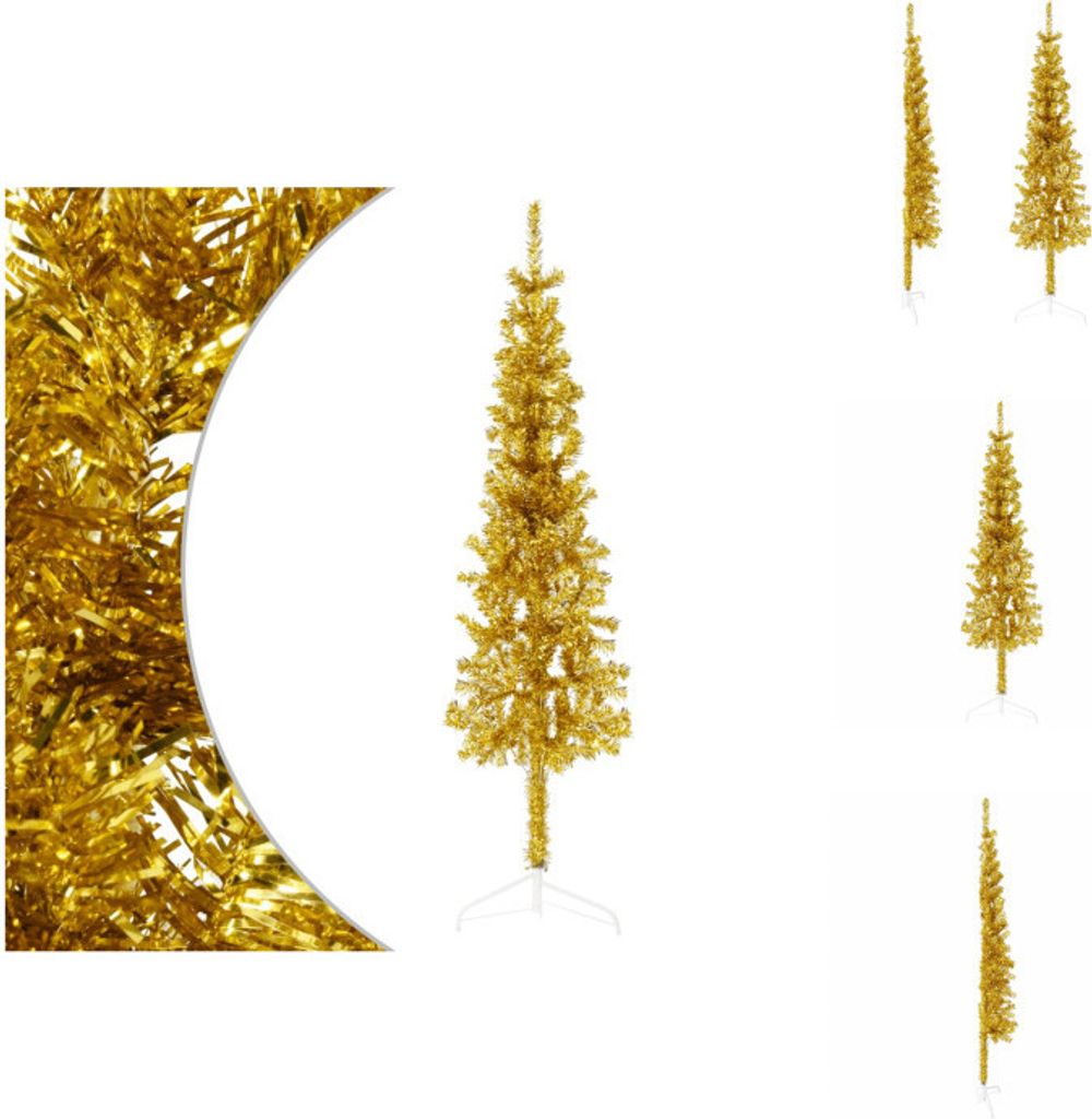 vidaXL Künstlicher Halb-Weihnachtsbaum mit Ständer Schlank Gold 120 cm - Weihnachtsbäume