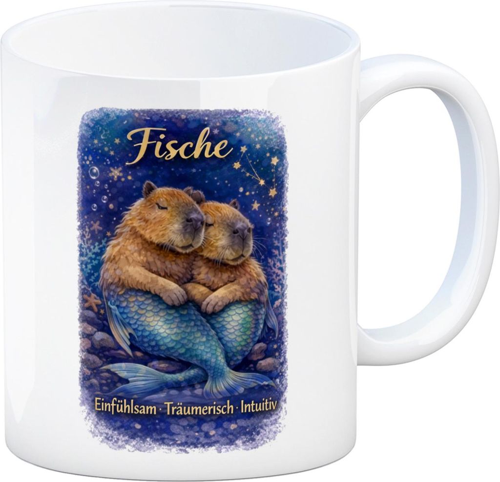 Fisch Sternzeichen Cabybara Kaffeebecher für Astrologie Fans