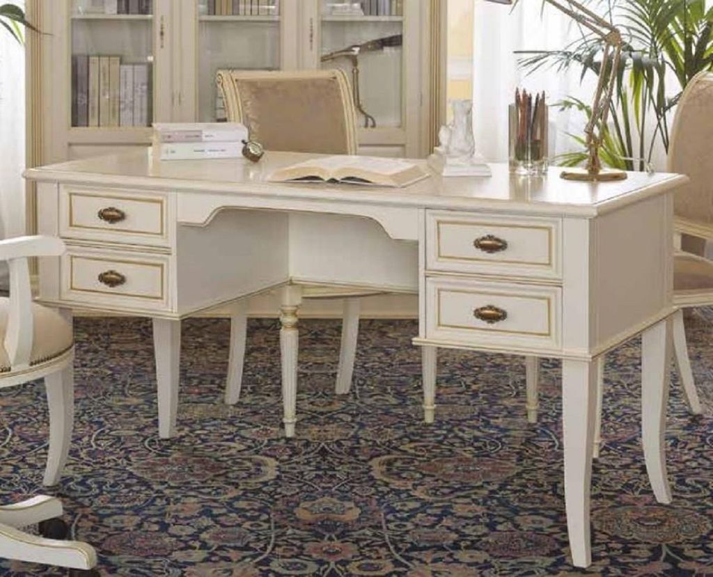 Casa Padrino Luxus Barock Sekretär mit 4 Schubladen Creme / Gold - Handgefertigter Schreibtisch im Barockstil - Barock Büro Möbel - Luxus Möbel...