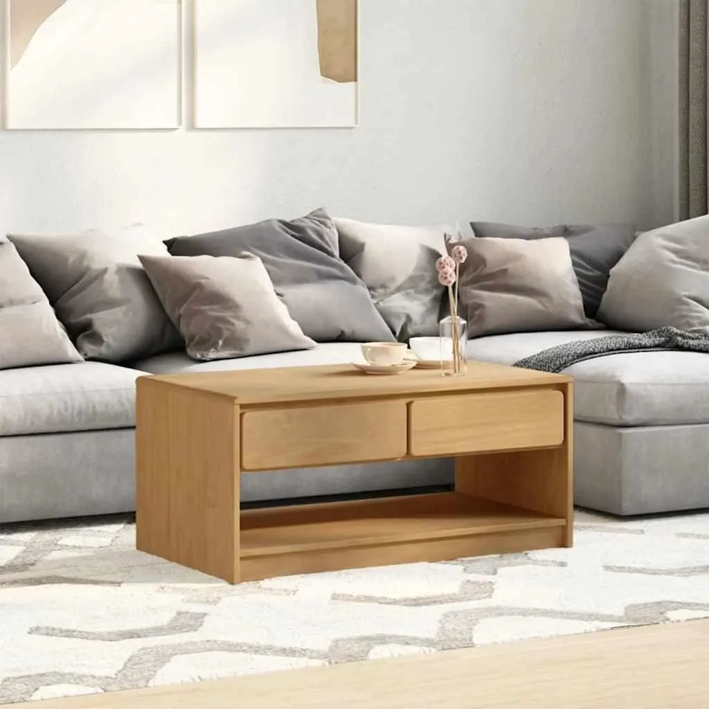 Table basse rectangulaire en bois massif SAUDA avec étagère basse - 2