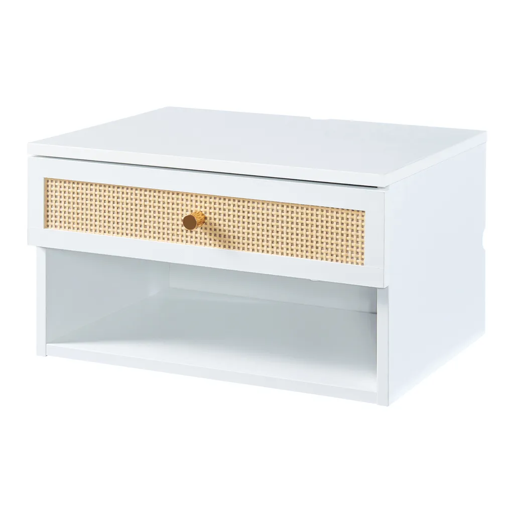 Table de chevet suspendue blanche Eiker avec tiroir de rangement intégré