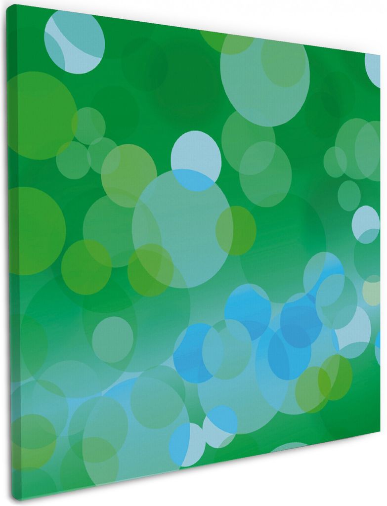 Wallario Premium Leinwandbild Grüne und blaue Kreise - harmonisches Muster in Größe 50 x 50 cm