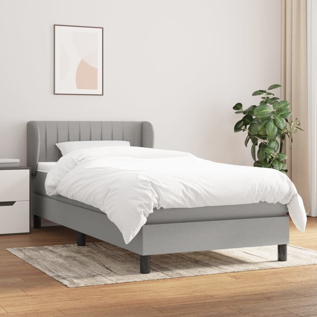 The Living Store Boxspringbett mit Matratze Hellgrau 100x200 cm Stoff