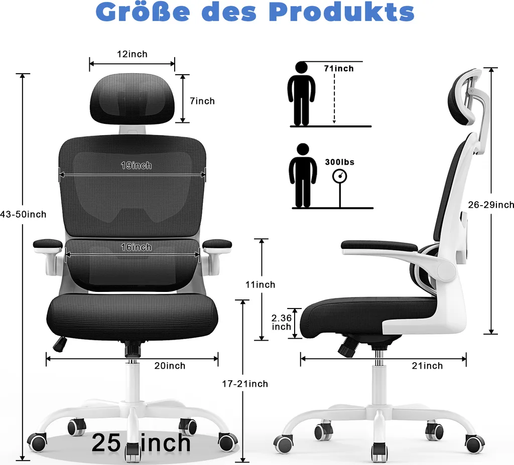 Chaise de bureau ergonomique avec appui-tête et support lombaire - Noir