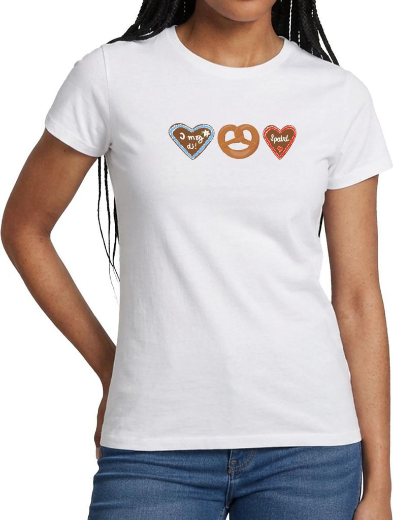 Spreadshirt I Mog Di Lebkuchenherz Volksfest Tracht Frauen T-Shirt, S, Weiß