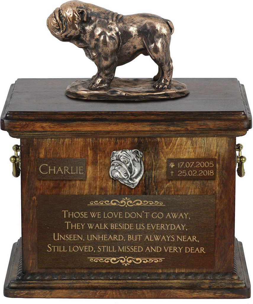 Bulldogge I - Eine Urne für die Asche eines Hundes, eine Urne mit einer Statue, eine personalisierte Hundeurne von der Marke Art-Dog.