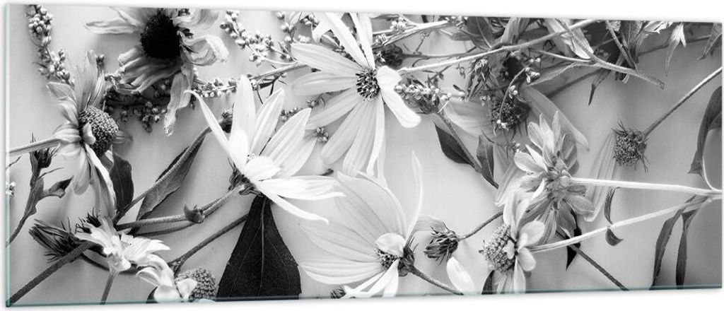 Bilder auf glas - Einteilig - Blumen Schwarzweiß Fotografie - 140x50cm - Glasbilder - Wandbilder - Bilder - Wanddekoration aus Glas - Glas Bilder ...