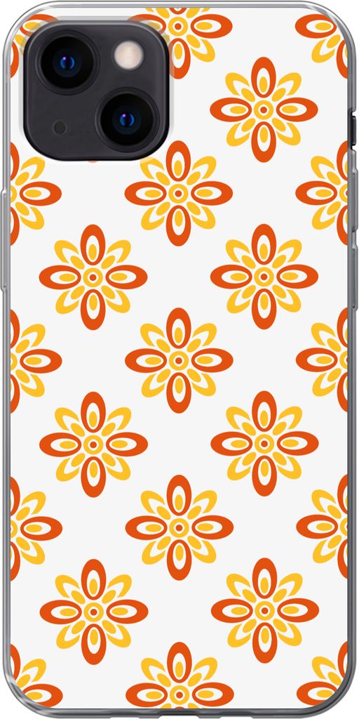 MuchoWow Handyhülle Schutzhülle Hülle für Telefoonhoesje iPhone 13 mini Muster - 70er Jahre - Blumen - Orange Silikon Softcase Handy Hülle -...