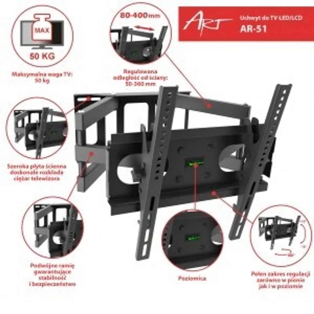 Fini les Reflets : Support TV Mural ART RAMT AR-51 Orientable et Solide - 7