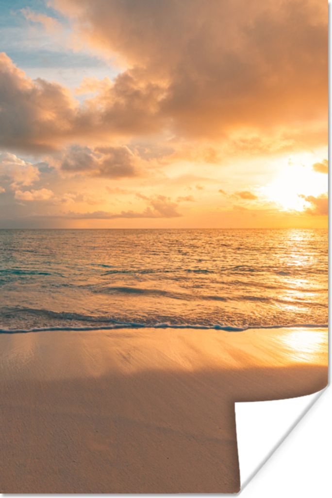 MuchoWow Poster Strand - Sommer - Sonnenuntergang - Wolken - Meer 120x180 cm - Kunstposter