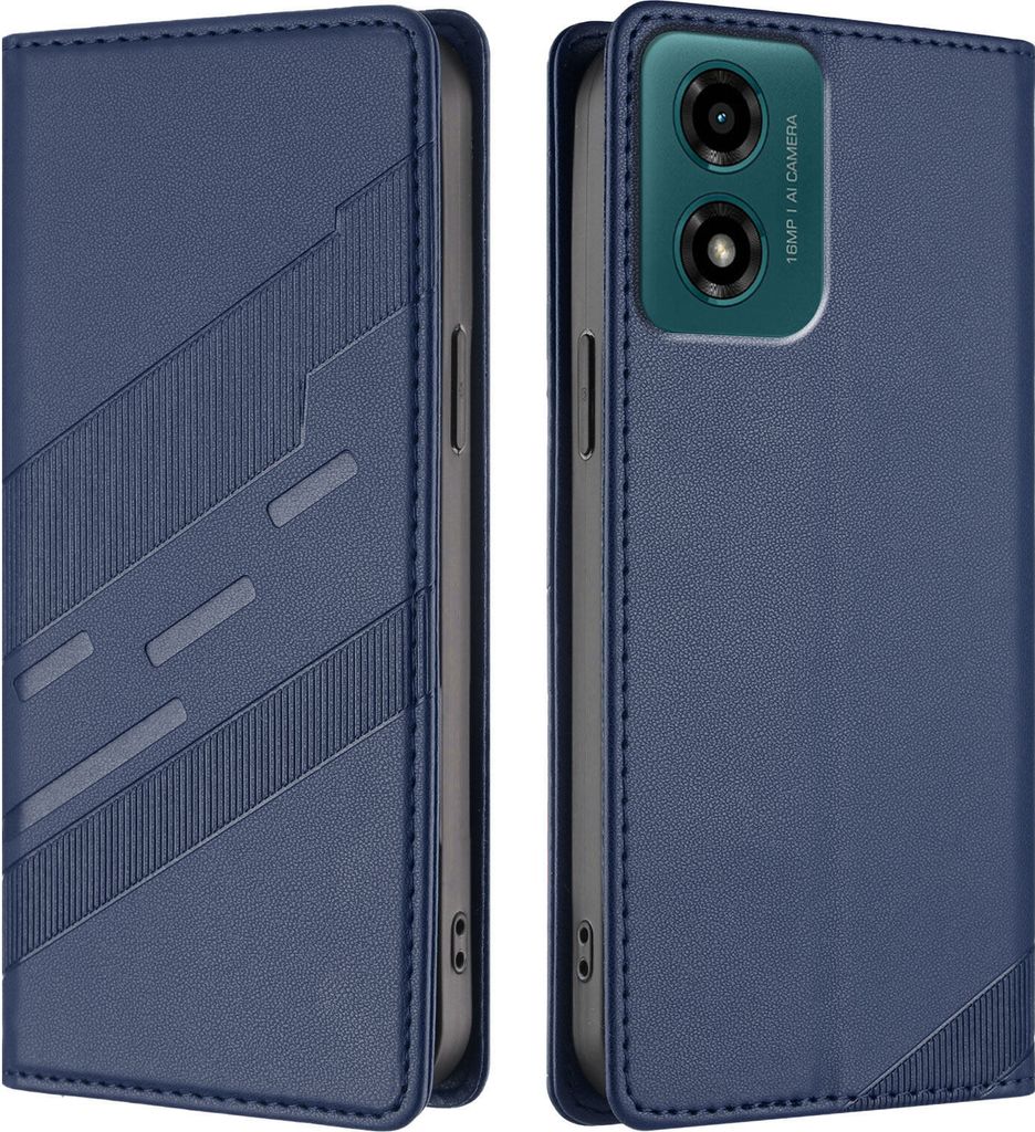 Hülle für Motorola Moto G04/Moto G24/Moto E14/Moto G04s, Kunstleder Brieftaschen Handyhülle mit Kartenfach und Standfunktion Blau