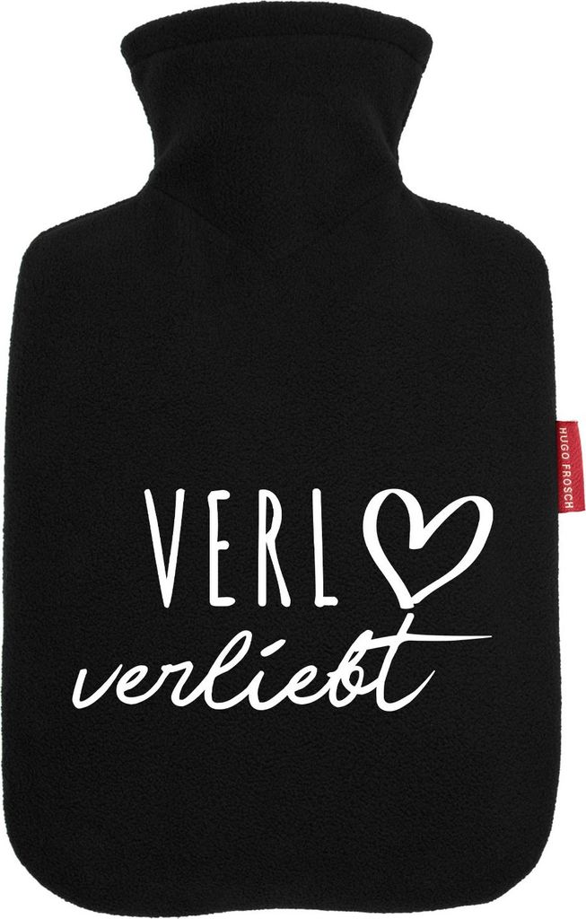 Huuraa Wärmflasche Verl verliebt 1,8 Liter Black Classic Veloursbezug Bettflasche Geschenkidee