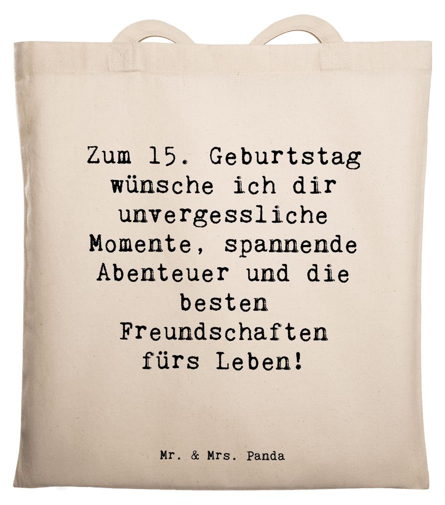 Mr. & Mrs. Panda Einkaufstasche Spruch 15. Geburtstag - Transparent - Geschenk, stilvoll, Schultasche, Jutebeutel, Alter, Tasche, Geburtstagskind, ...