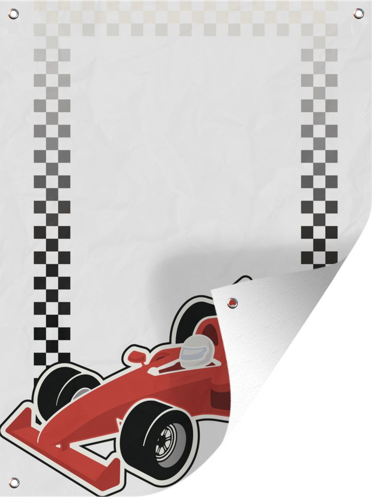 MuchoWow 30x40 cm Outdoor-Poster Gartendeko Sichtschutz Garten Poster für den Garten Ein Formel-1-Rennwagen, illustriert mit einer Ziellinie
