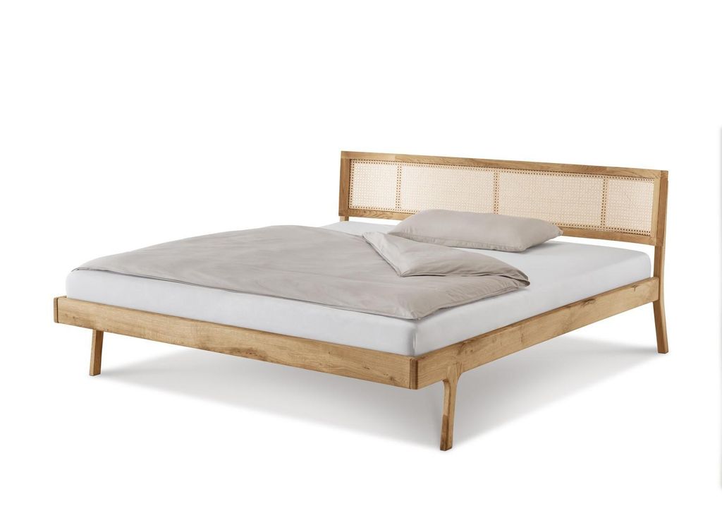 Bett Fani 180x190 Sonderlänge Eiche Massiv Wiener Geflecht
