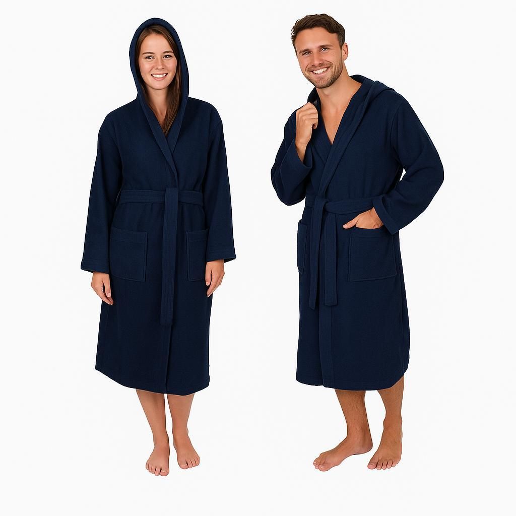Betz Bademantel mit Kapuze FULDA Größe S/M Farbe dunkelblau Baumwolle für Herren und Damen Saunabademantel langer Bademantel Saunamantel