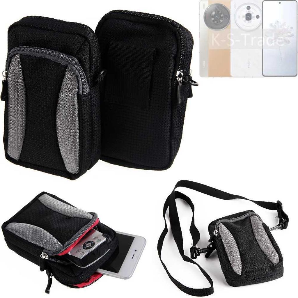 K-S-Trade Holster Schutz Hülle kompatibel mit Nubia Z50S PRO Handy Hülle Gürteltasche Umhängetasche mit Zusatzfach schwarz