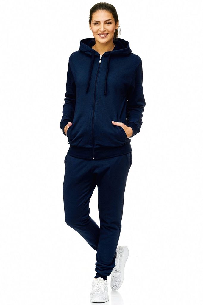 Damen Jogginganzug einfarbig 100% Baumwolle 586 Navy XL Produktbild 