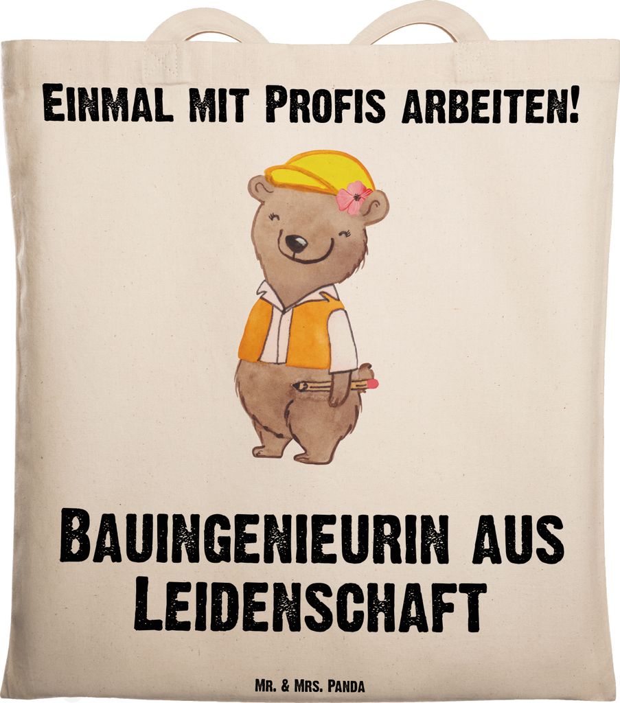 Mr. & Mrs. Panda Tote Bag Bauingenieurin Leidenschaft - Transparent - Geschenk, Tasche, Schultasche, Beruf, Baustelle, Lustig, Shopping, Spruch, do...