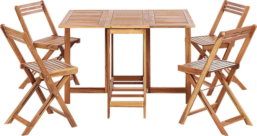 BELIANI Gartenmöbel Set Hellbraun Akazenholz 5-Teilig Klapptisch mit 4 Klappstühlen Runstikales Design Outdoor Terrasse Garten Ausstattung Tisch-Set