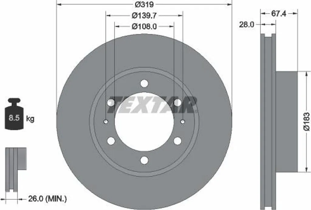 Disque de frein robuste adapté aux charges lourdes du Hilux