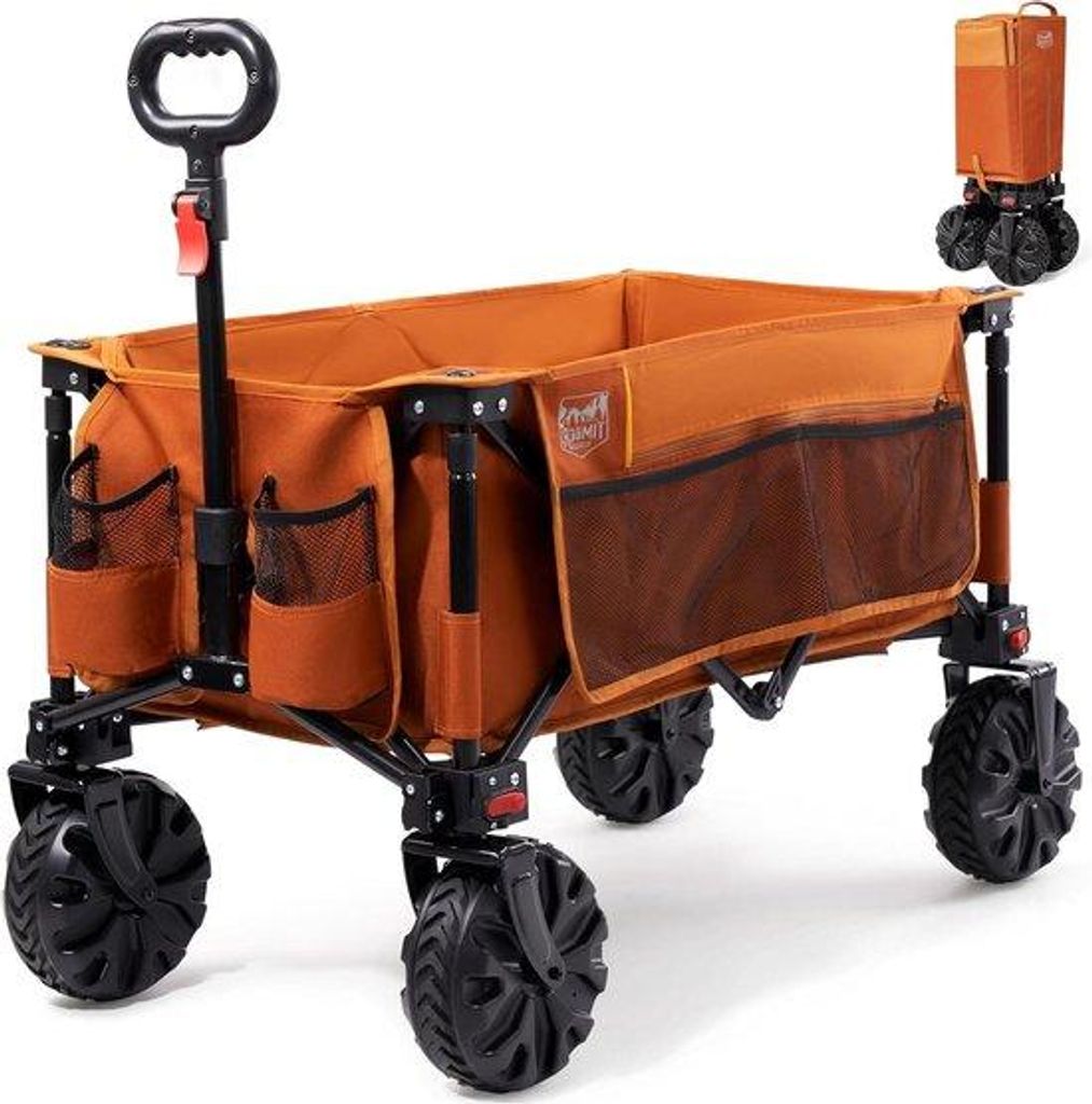 Große, ausklappbare Strandwagen mit breiten Reifen und Seitenfach - belastbar bis 100 kg