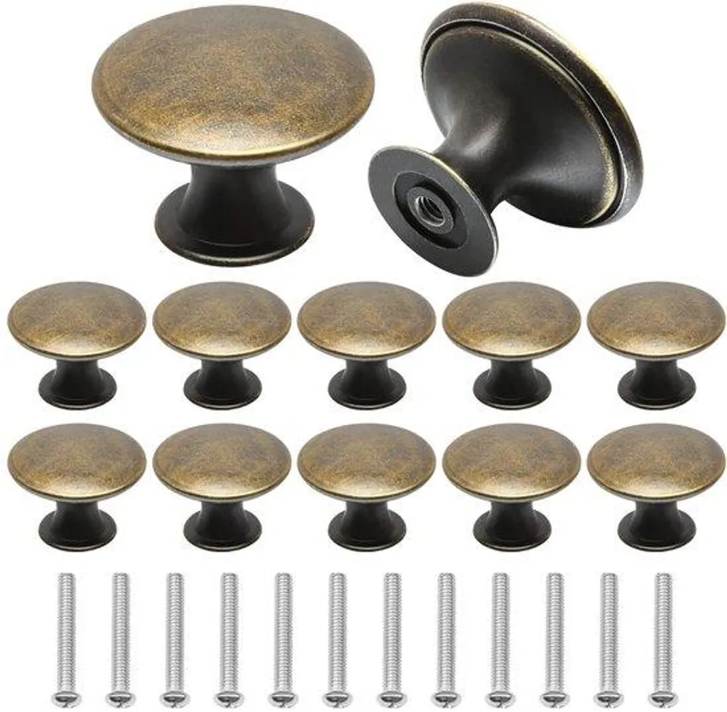 Poignées de tiroir vintage en bronze brossé - 12 boutons de meuble