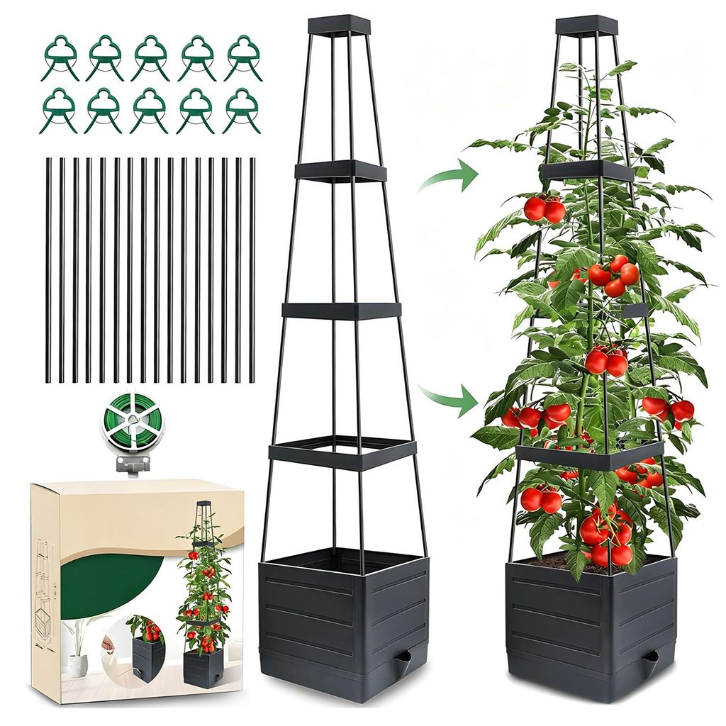 Tomatentopf mit Rankhilfe, 1 Stück 140 cm Selbstbewässerung Produktbild 