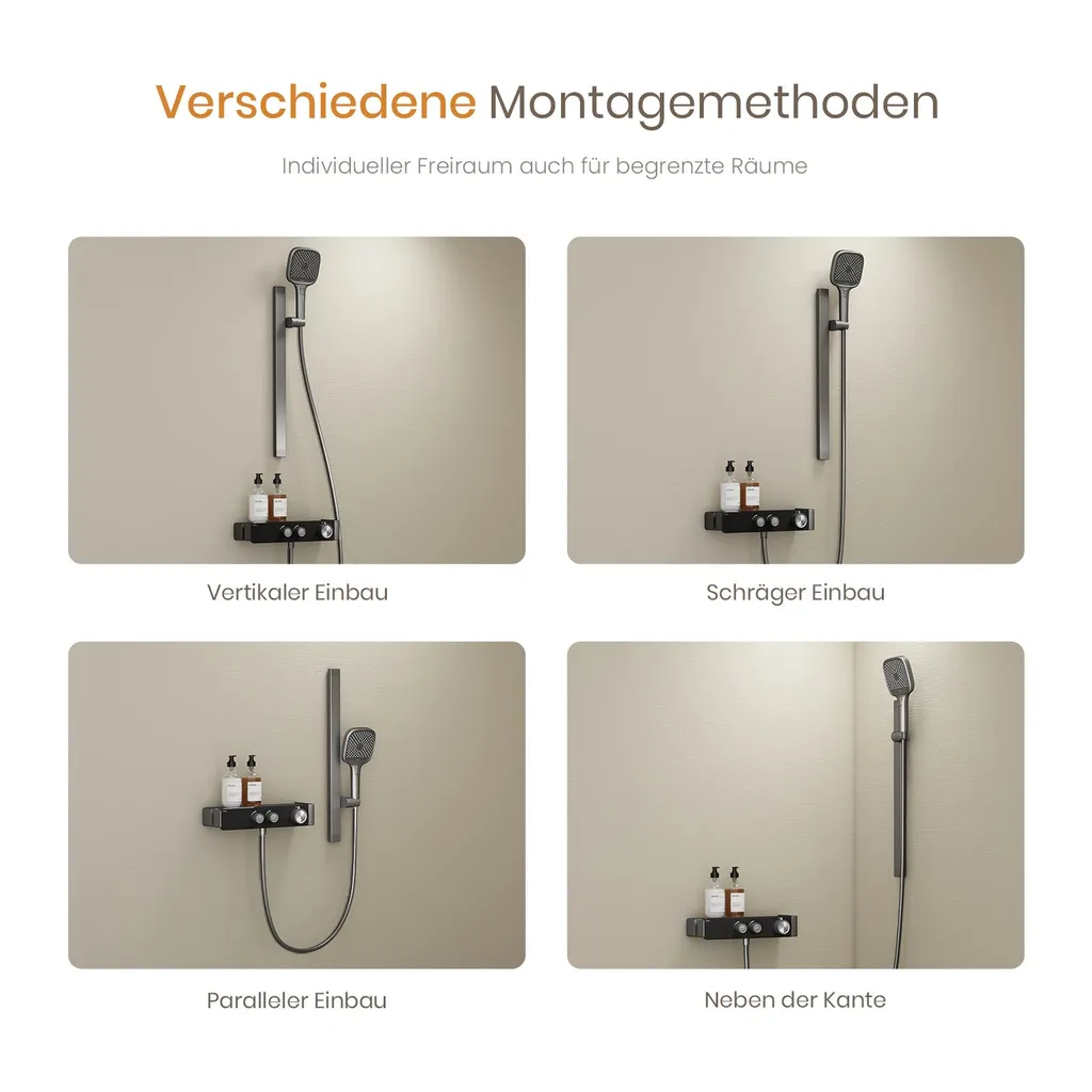 Douche thermostatique avec réglage de débit et douchette multi-jets mate