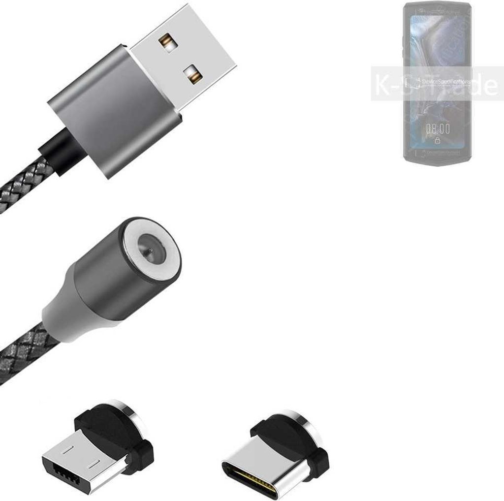 K-S-Trade Hochwertiges Magnet-Lade-kabel Sync-Kabel Daten-Kabel kompatibel mit Cubot Pocket 3 mit USB-Typ-C-Anschluss und Micro-USB-Anschluss 2A bis