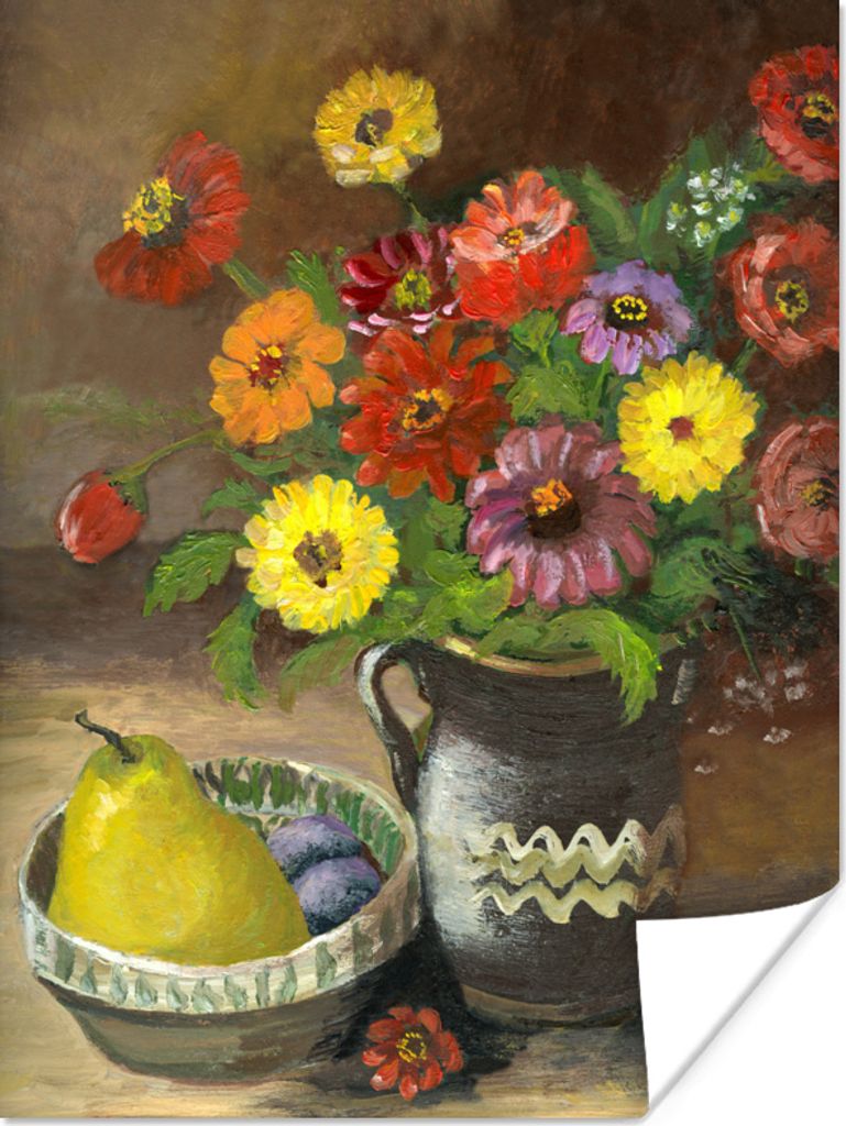 MuchoWow Poster Stilleben - Blumen - Früchte 120x160 cm - Wandbilder