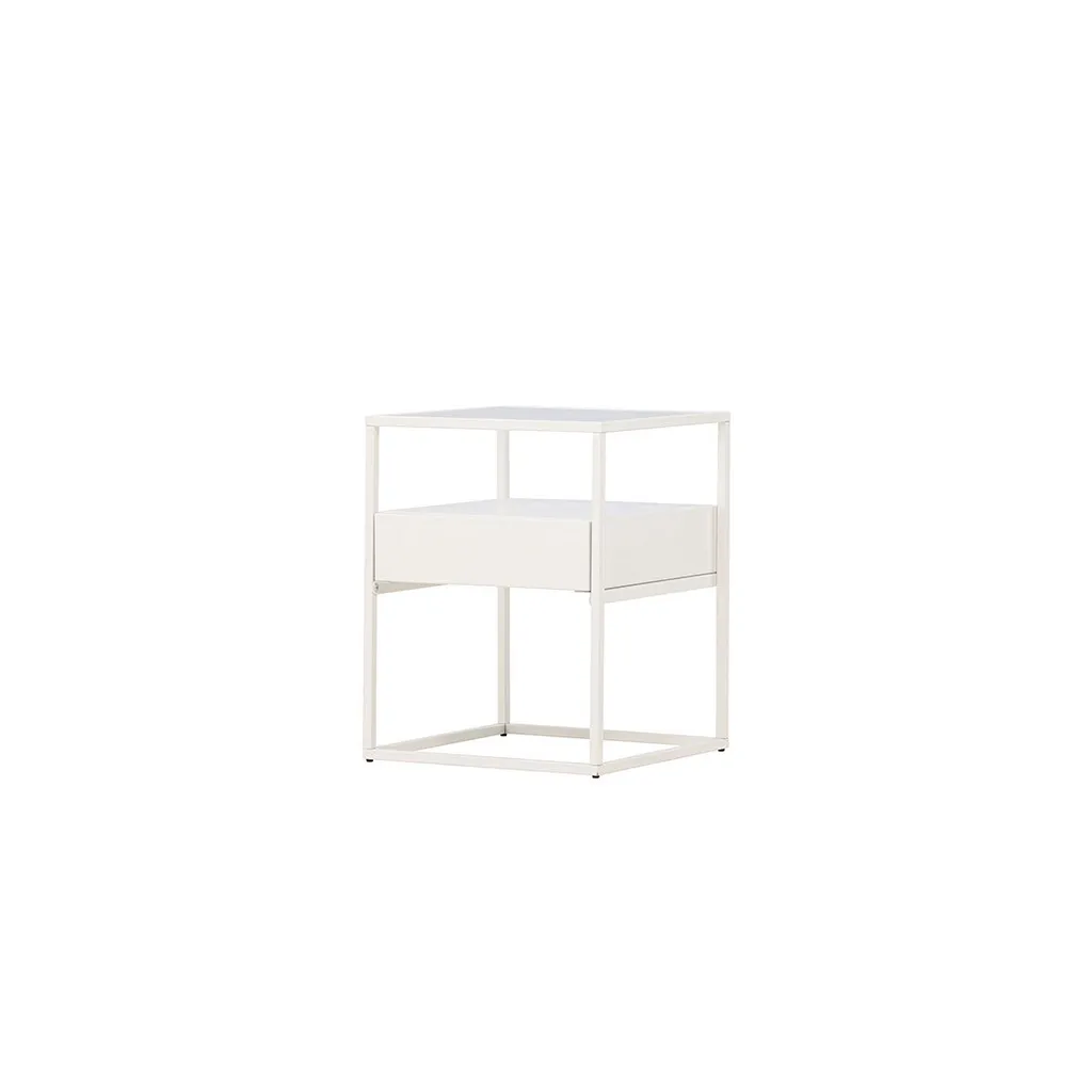 Petit meuble d'angle Fortaleza blanc, console compacte à tiroir unique