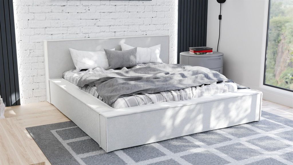 Polsterbett Doppelbett Bett ALDANA 200x200cm in Stoff Freya Weiß