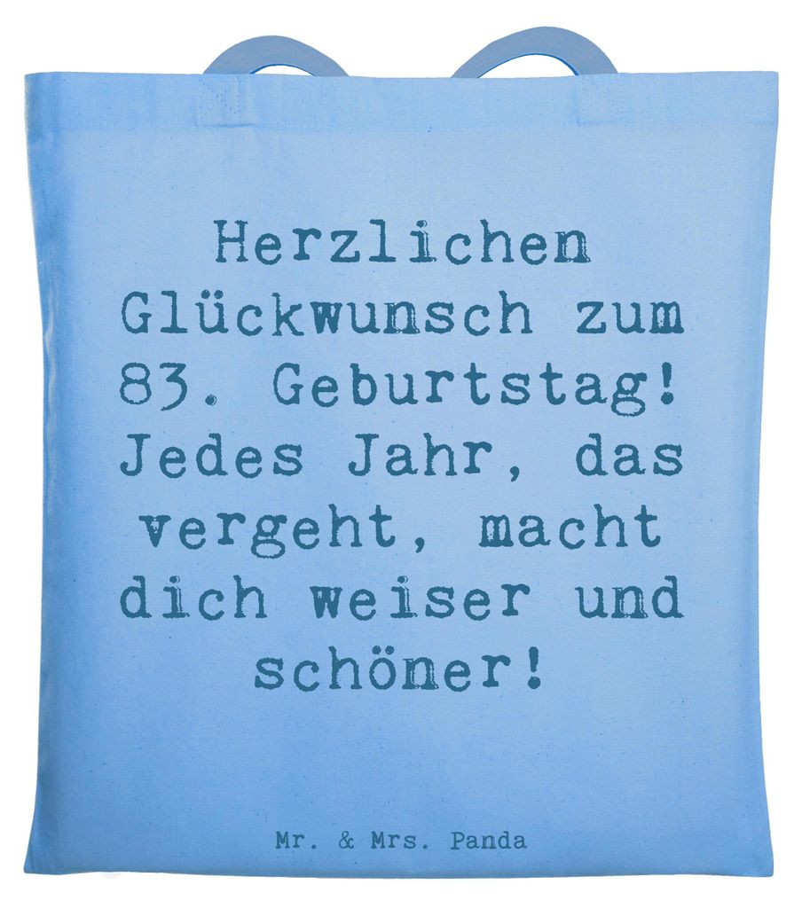 Mr. & Mrs. Panda Einkaufstasche Spruch 83. Geburtstag Classic - Sky Blue - Geschenk, Tote Bag, unvergessliches Erlebnis, wertvoll, Uni Tasche, acht...
