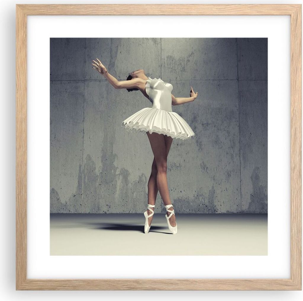 Gerahmtes Poster - Rahmen in heller Eiche - Ballerina Weiß Wand - 40x40 cm - Wand Bild - Wanddeko - Wandbilder - Wandposter - Bilderrahmen - Bilde...