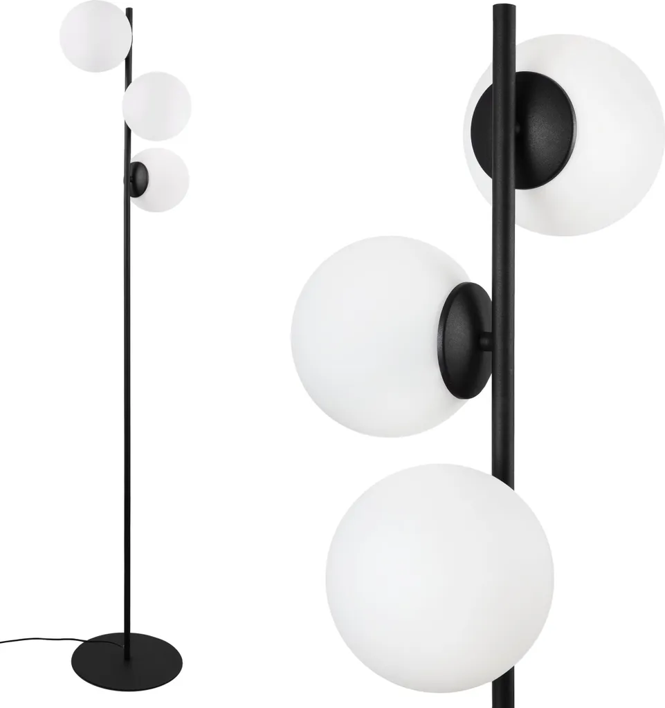 Lampadaire Siena noir 3 flammes salon design avec abat-jour blanc