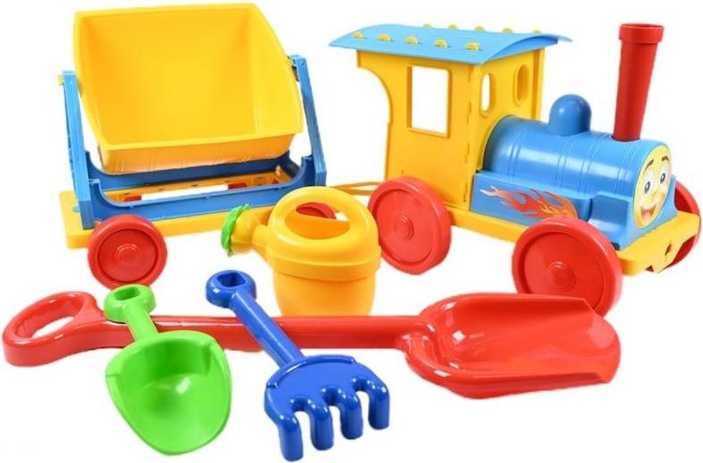 Sandspielzeug Set Lokomotive mit Waggon & Schaufel 50cm - Großes Strand Spielzeug für Kinder
