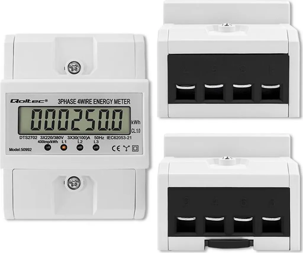 Compteur d'énergie électronique 100A triphasé avec affichage LCD 4P - 6