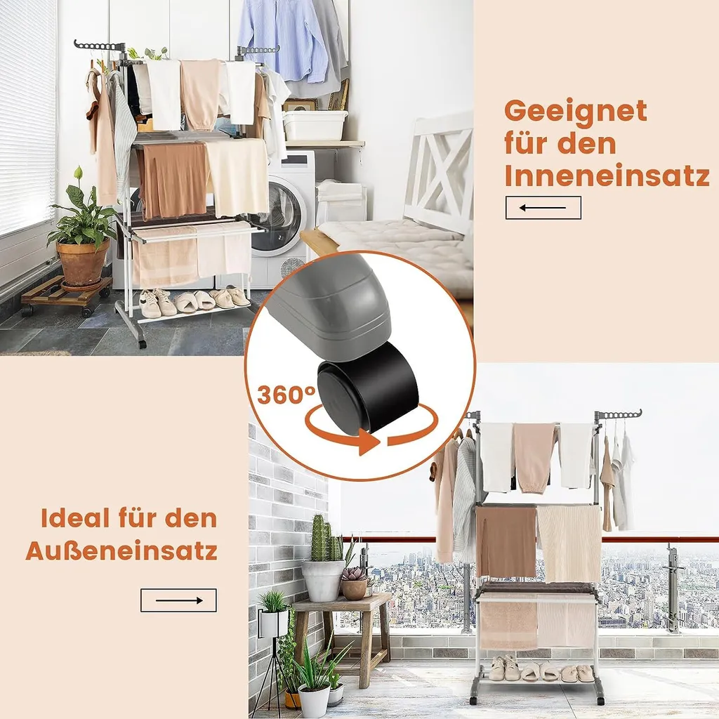 Tour à linge extensible avec ailes latérales pour grand volume - 6