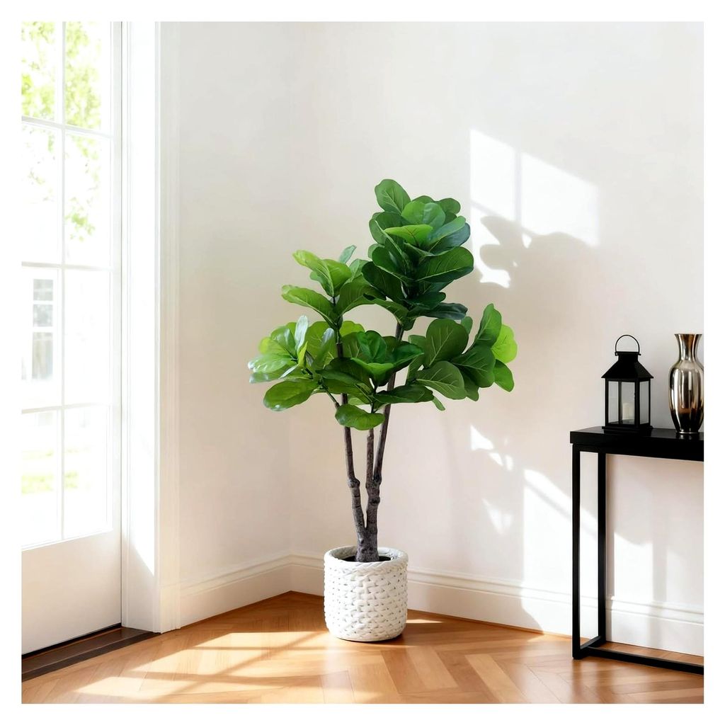 Pflegeleichter künstlicher Geigenfeigenbaum – Realistische Ficus Lyrata Kunstpflanze im Topf, naturgetreue Deko für Wohnzimmer, Büro, Schlafzi...