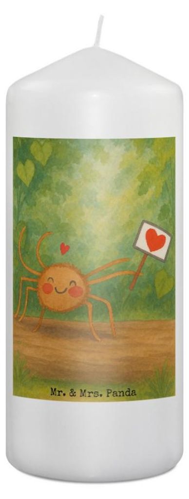 Mr. & Mrs. Panda Kerze Spinne Agathe Motivation Design 19 x 8 cm - Weiß - Geschenk, Vertrauen, Wachskerze, Stumpenkerze, Blockkerze, Dankeschön, ...